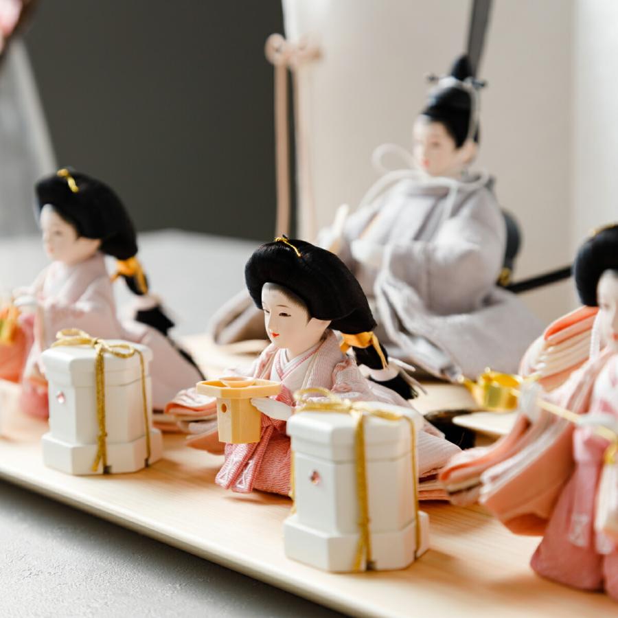 ぷりふあ 雛人形 五人 高級 PREFER CLASSIC 檜台 白屏風 平飾り お道具