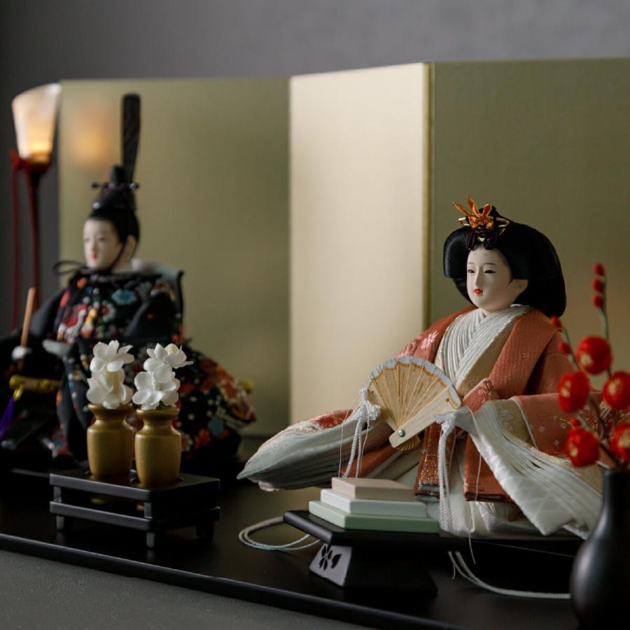 雛人形 おしゃれ モダン 親王飾り お雛様 雛 高級 PREFER CLASSIC ひな人形 黒塗台 金屏風 平飾り お道具付 紅白梅 菱餅三方 油灯 人形小 金襴衣裳 妃毬 | ぷりふあ | 03