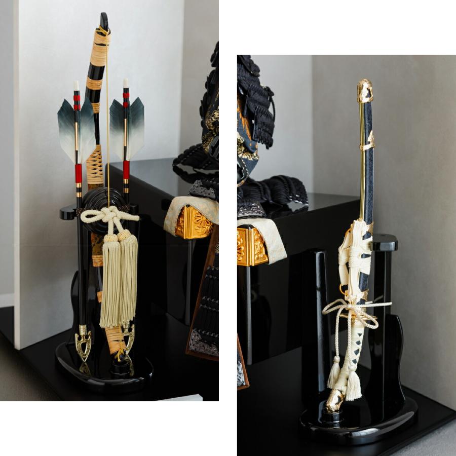 五月人形 おしゃれ 鎧飾り 鎧 モダン インテリア 高級 5月人形 兜 PREFER CLASSIC 五月人形 黒塗台 白屏風 平飾り 弓太刀 RIKI 5号鎧 伊達黒 | ブランド登録なし | 03