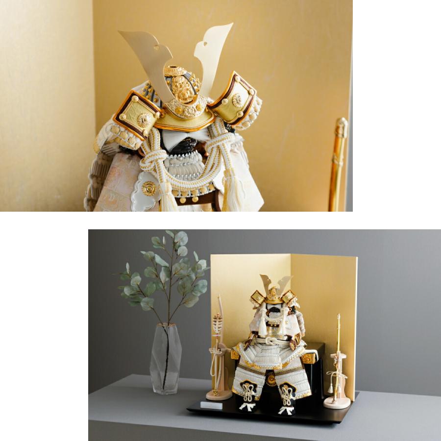 五月人形 おしゃれ 鎧飾り 鎧 モダン インテリア 高級 5月人形 兜 PREFER CLASSIC 五月人形 黒塗台 金屏風 平飾り 弓太刀 白珠13号 5号鎧 ベージュ 中鍬形 | ブランド登録なし | 02