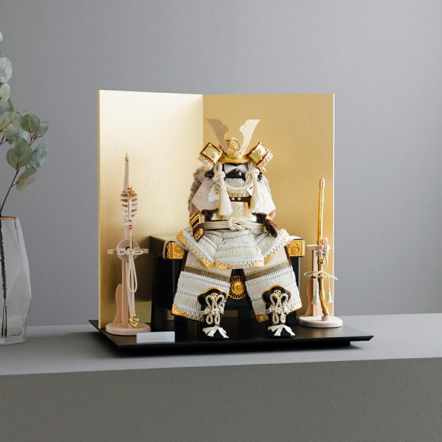 五月人形 おしゃれ 鎧飾り 鎧 モダン インテリア 高級 5月人形 兜 PREFER CLASSIC 五月人形 黒塗台 金屏風 平飾り 弓太刀 白珠13号 5号鎧 ベージュ 中鍬形 | ブランド登録なし | 04