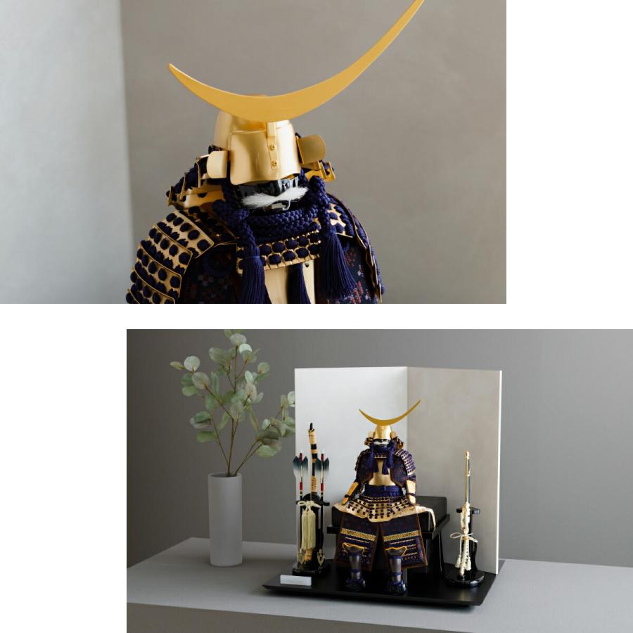 五月人形 おしゃれ 鎧飾り 鎧 モダン インテリア 高級 5月人形 兜 PREFER CLASSIC 五月人形 黒塗台 白屏風 平飾り 弓太刀 RIKI 1/8鎧 伊達 黒金 | ブランド登録なし | 02