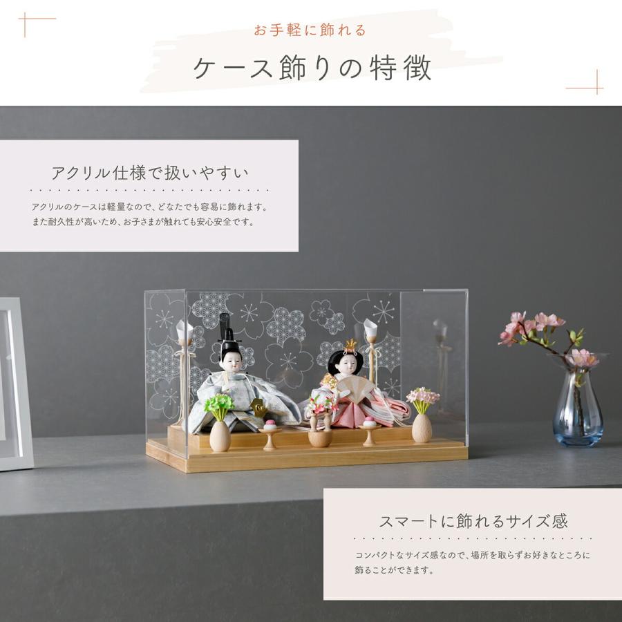 雛人形セット ひな祭り用 ケース入り 雛人形】ケース飾り 親王飾り「雪輪牡丹桜丸形アクリル