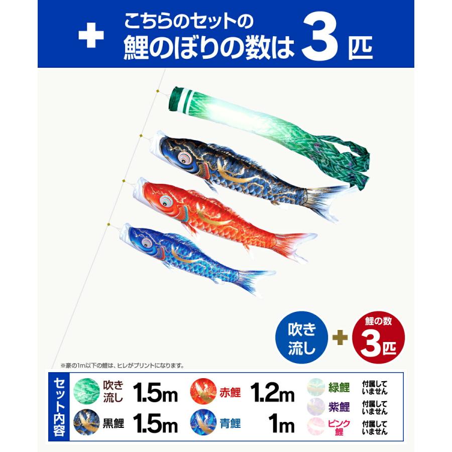 鯉のぼり 庭用 こいのぼり 徳永鯉のぼり 金彩弦月之鯉 豪 1.5m 6点セット 庭園 スタンドセットの画像