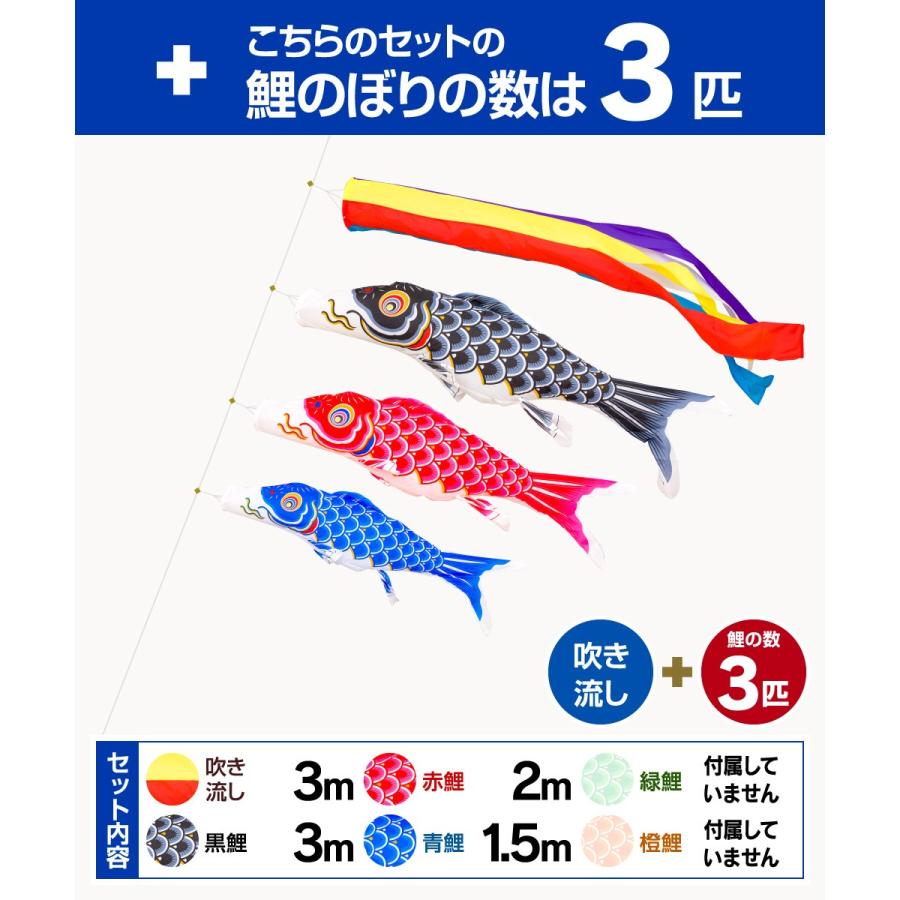 鯉のぼり 庭用 こいのぼり 錦鯉 新緑の風になびく かなめ鯉 3m 6点セット 鯉のぼり 庭用 ポール付属 ガーデンセットの画像