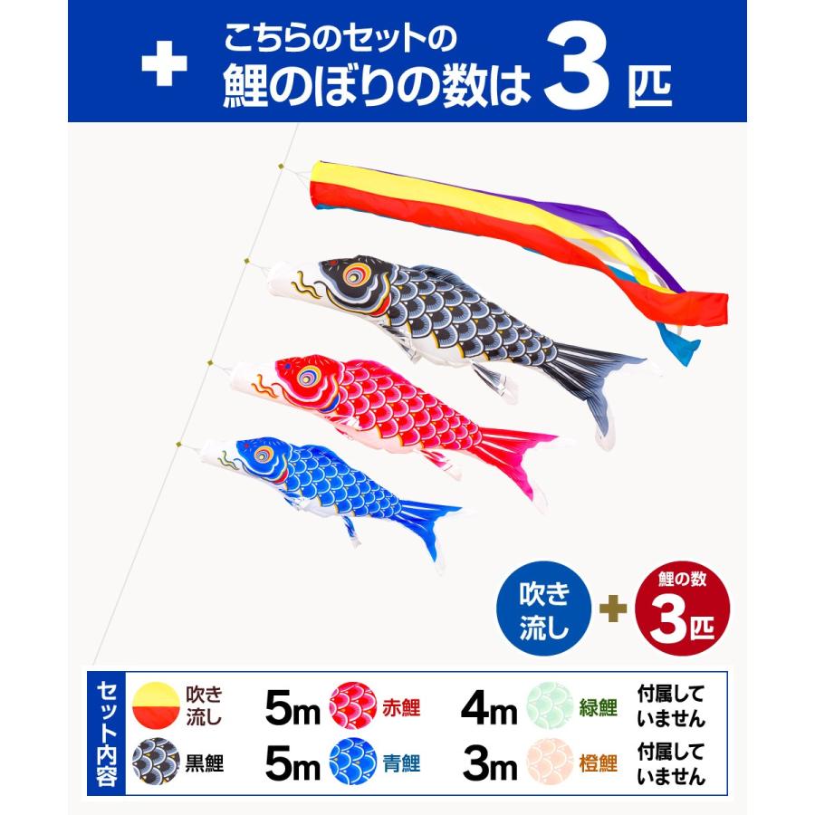 鯉のぼり 庭用 こいのぼり 錦鯉 新緑の風になびく かなめ鯉 5m 6点セット