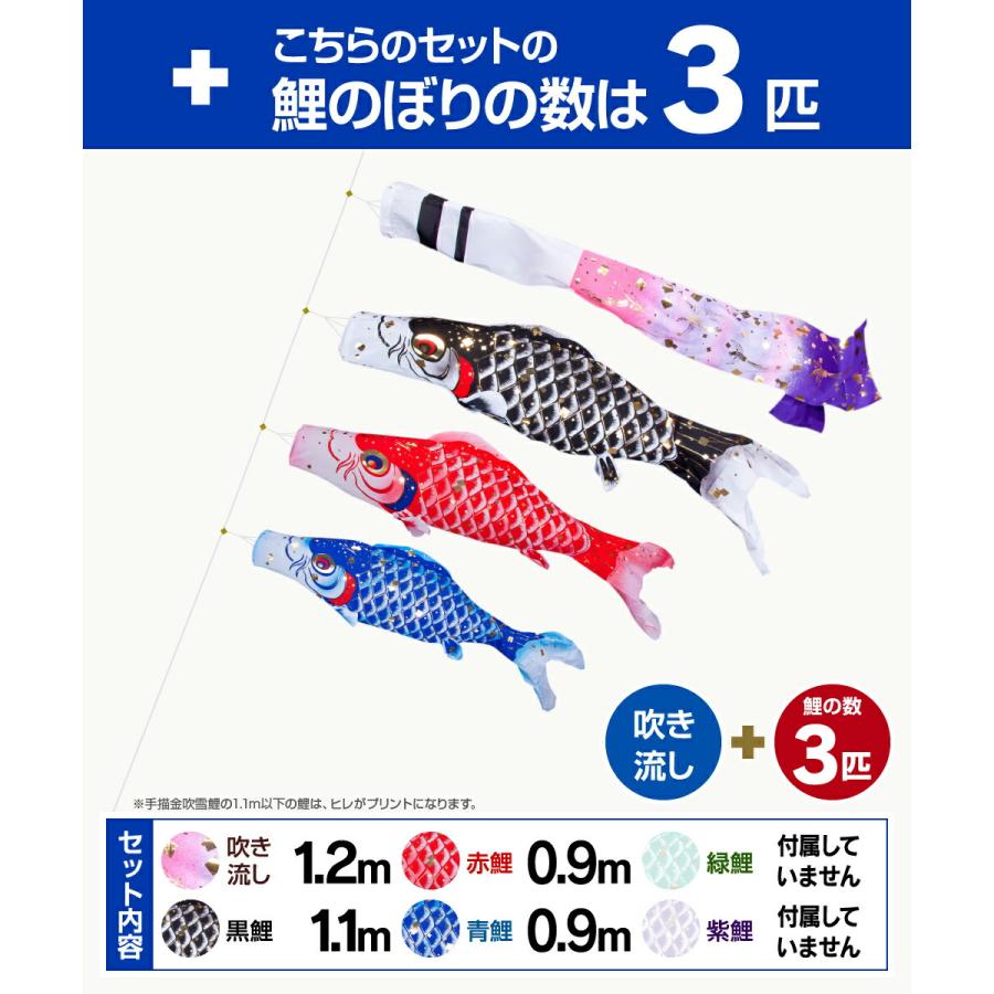 鯉のぼり ベランダ用 こいのぼり フジサン鯉 手描金吹雪鯉 1.2m 6点セット ワンタッチスタンド付属 ベランダ スタンダードセット_4