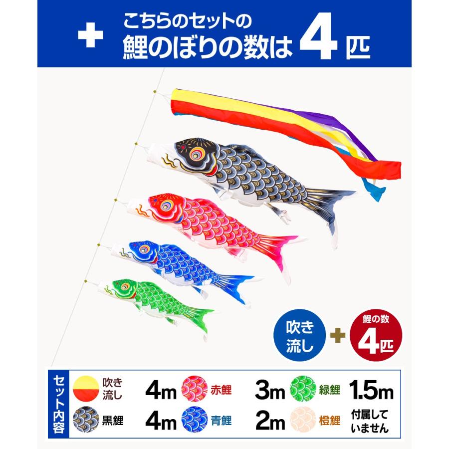 鯉のぼり 庭用 こいのぼり 錦鯉 寿の金文字にたくす親心 金寿鯉 4m 7点セット 庭園 大型セット ポール 別売の画像