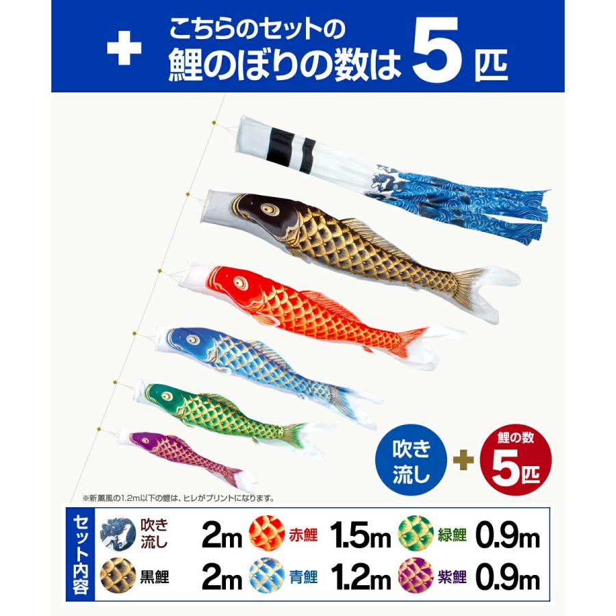鯉のぼり ベランダ用 こいのぼり 旭天竜 天に昇る龍の勇姿 新薫風 2m 8点セット 万能取付金具付属 ベランダ プレミアムセット_4
