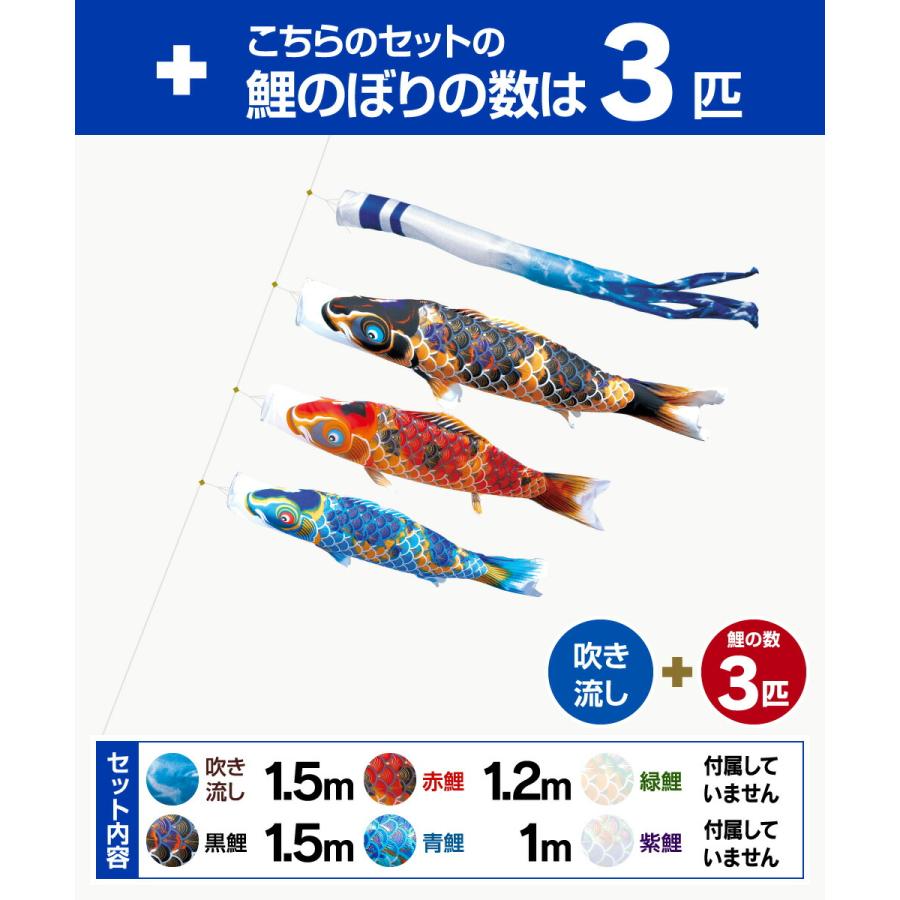 鯉のぼり 庭用 こいのぼり 徳永鯉のぼり 京錦 1.5m 6点セット 庭園 スタンドセット_1