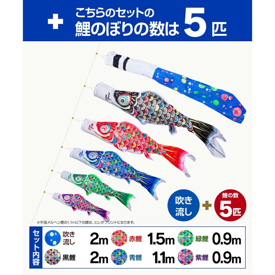 鯉のぼり ベランダ用 こいのぼり フジサン鯉 手描メルヘン鯉 2m 8点セット ワンタッチスタンド付属 ベランダ プレミアムセットの画像