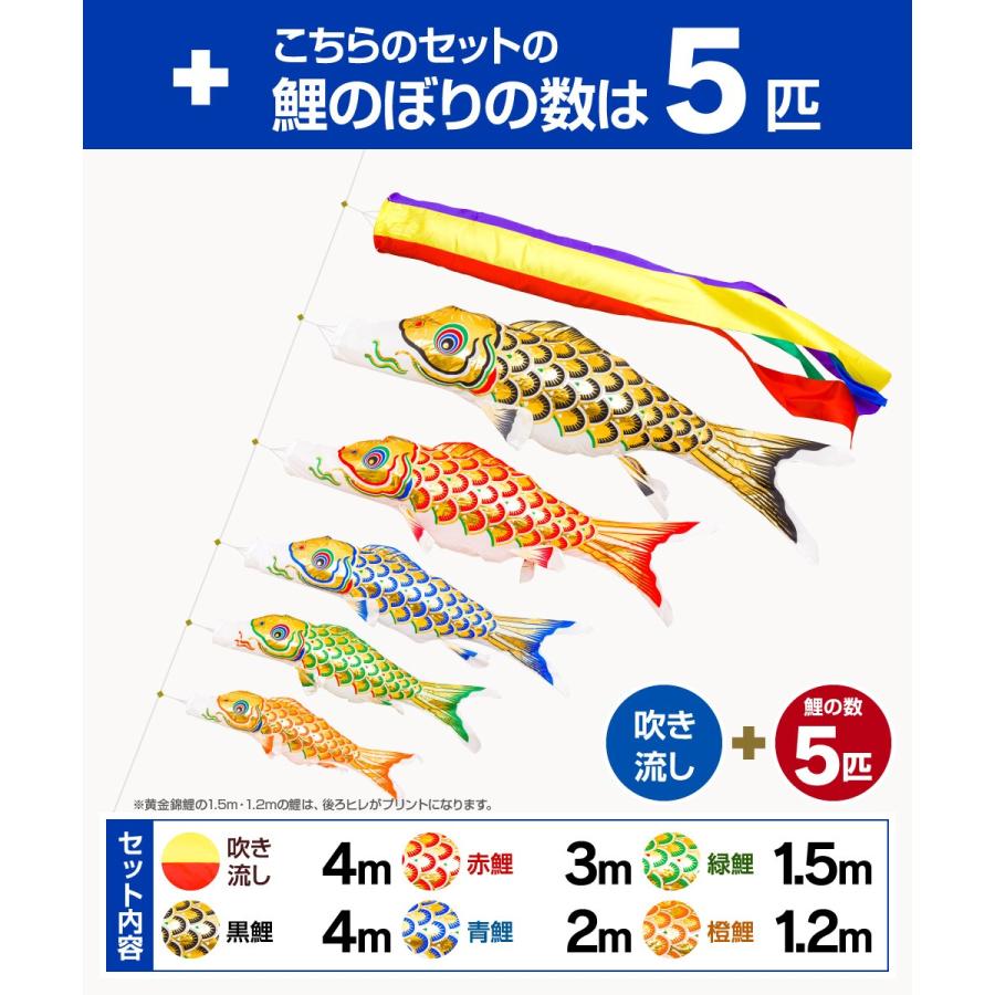 鯉のぼり 庭用 こいのぼり 錦鯉 黄金錦鯉 4m 8点セット ポール付属