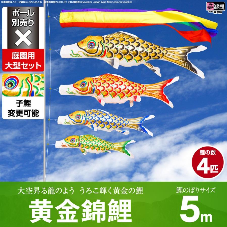 鯉のぼり 庭用 こいのぼり 錦鯉 黄金錦鯉 5m 7点セット 庭園 大型