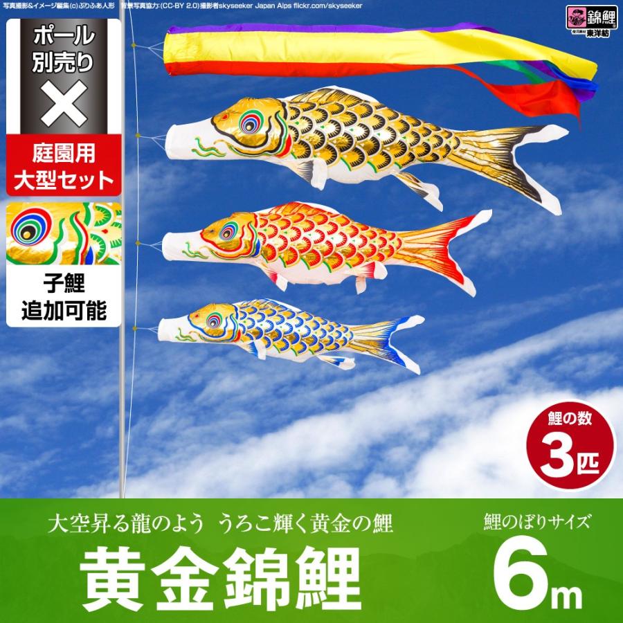 鯉のぼり 庭用 こいのぼり 錦鯉 黄金錦鯉 6m 6点セット 庭園 大型セット ポール 別売