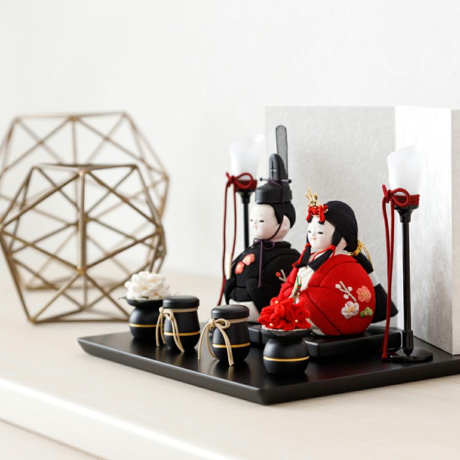 雛人形 おしゃれ コンパクト かわいい 木目込み ぷりふあ ちとせ ブラック Sサイズ 平飾り ケース飾り 雛 親王飾り インテリア お雛様 おひなさま ミニ ひな人形 | ぷりふあ | 08