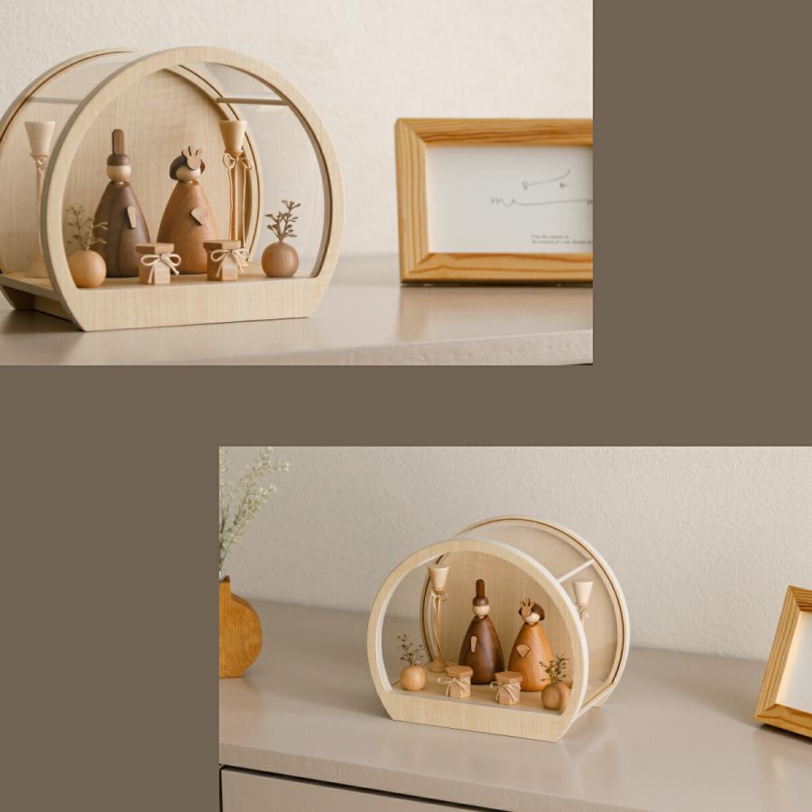 雛人形 木製 コンパクト おしゃれ モダン かわいい 親王飾り ひな人形 prefer MOKU 木製雛人形 mitomi 選べる丸型オプションケース 平飾り ケース飾り | ぷりふあ | 17