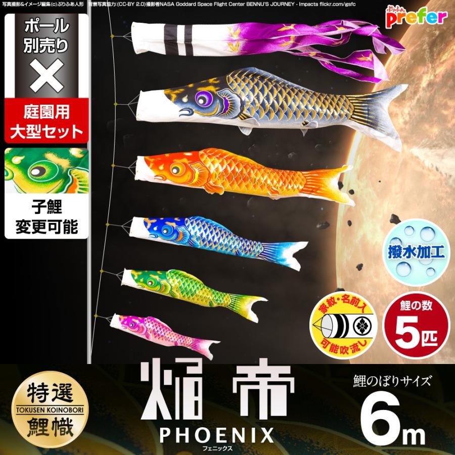 鯉のぼり 庭用 こいのぼり 焔帝フェニックス 6m 8点セット 庭園 大型セット ポール 別売