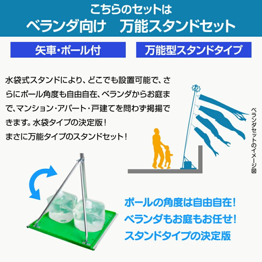 鯉のぼり ベランダ用 こいのぼり 最高級縮緬風生地 翔勇鯉 1.5m 7点セット 万能スタンド付属 ベランダ プレミアムセット 庭園 兼用の画像