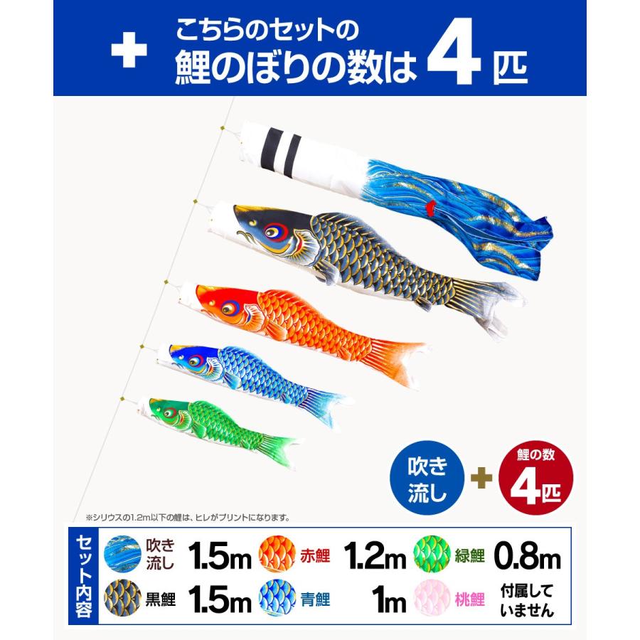 ぷりふあ 鯉のぼり ベランダ用 こいのぼり 彩光鯉 SIRIUS 1.5m 7点