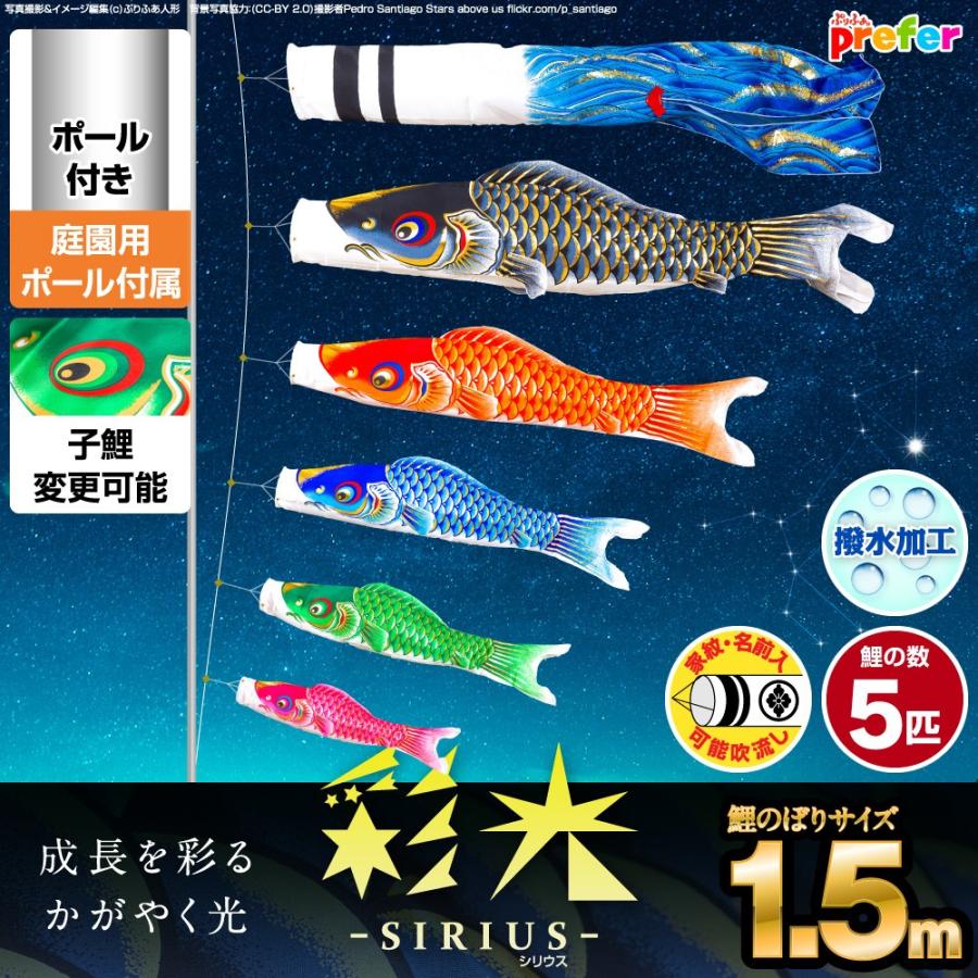 鯉のぼり 庭用 こいのぼり 彩光鯉 SIRIUS 1.5m 8点セット 鯉のぼり 庭用 ポール付属 ガーデンセット