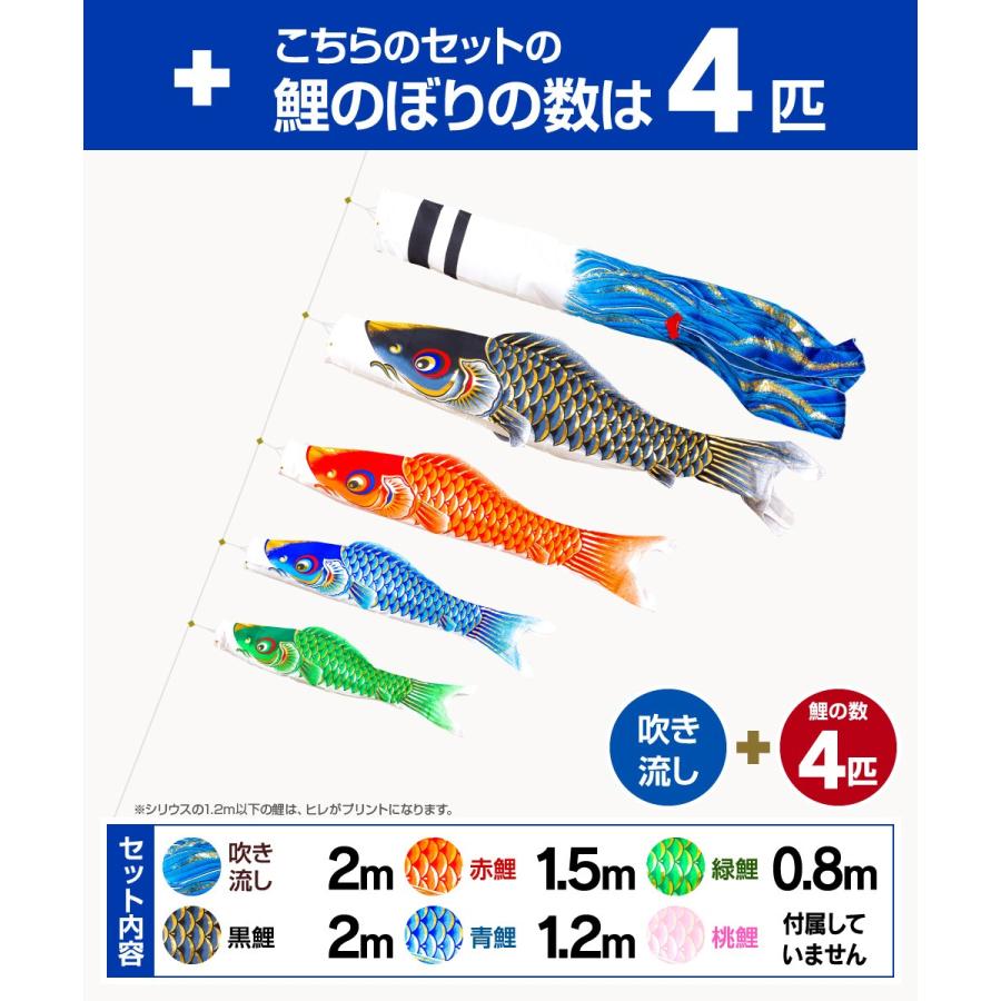 鯉のぼり ベランダ用 こいのぼり 彩光鯉 SIRIUS 2m 7点セット 庭園 ベランダ 兼用 ガーデンベランダセット スタンド付属の画像