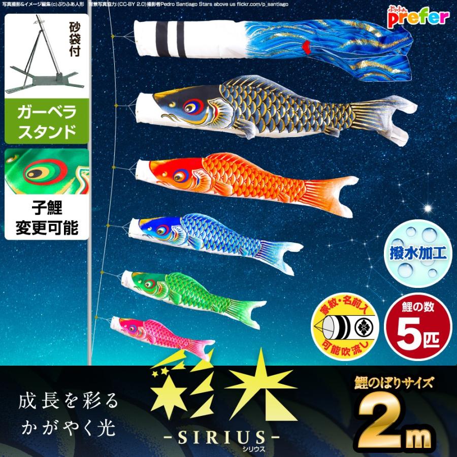 鯉のぼり ベランダ用 こいのぼり 彩光鯉 SIRIUS 2m 8点セット 庭園 ベランダ 兼用 ガーデンベランダセット スタンド付属