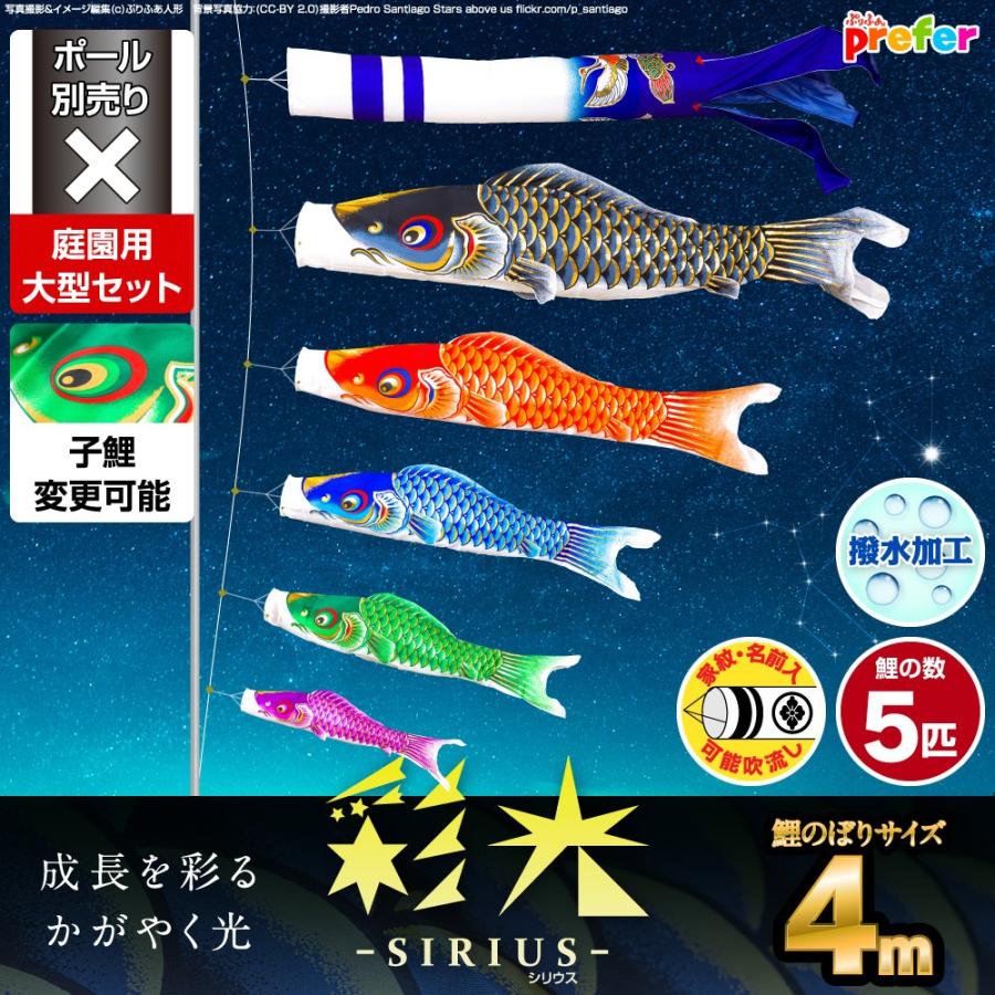 鯉のぼり 庭用 こいのぼり 彩光鯉 SIRIUS 4m 8点セット 庭園 大型セット ポール 別売