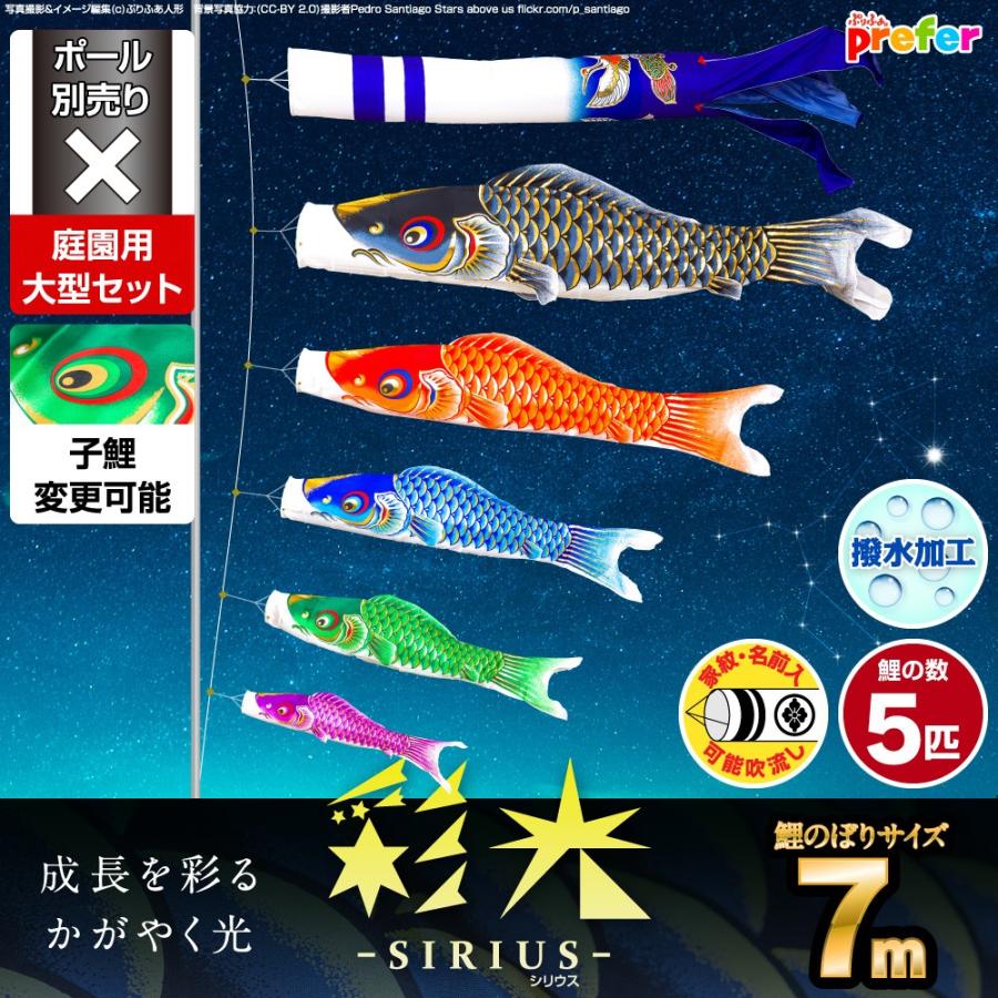 鯉のぼり 庭用 こいのぼり 彩光鯉 SIRIUS 7m 8点セット 庭園 大型