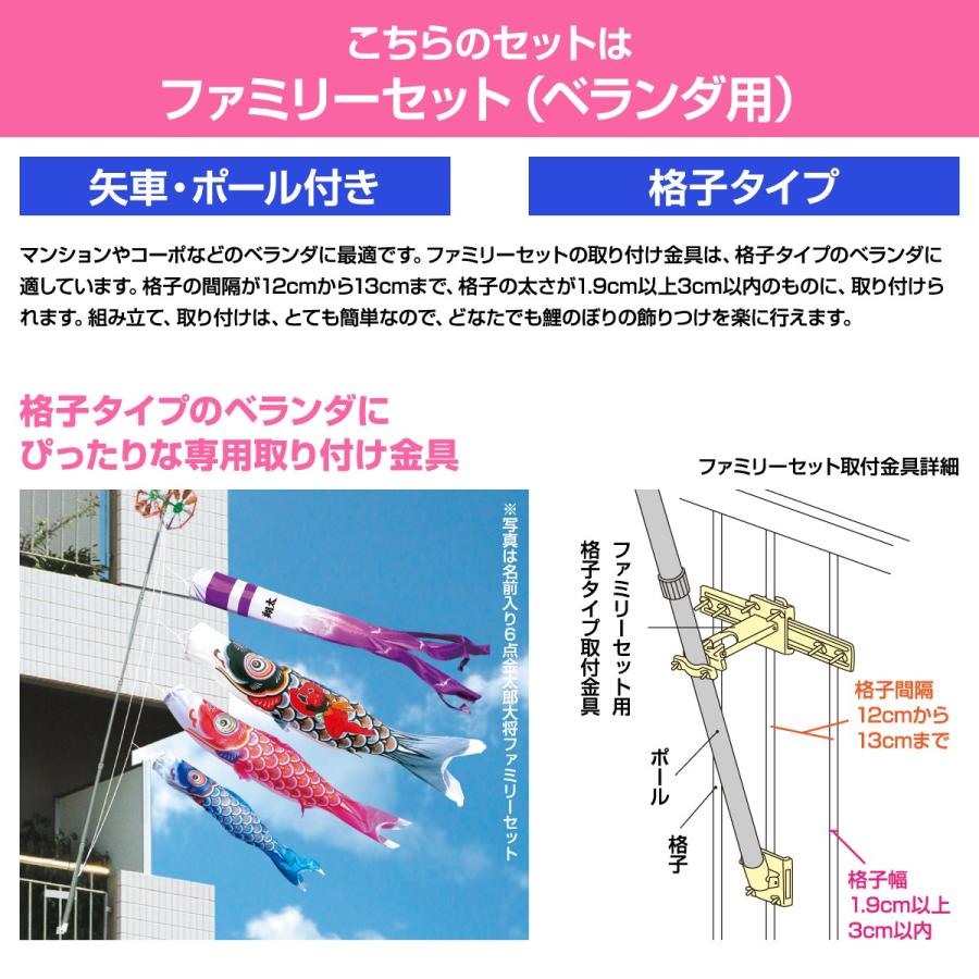 鯉のぼり ベランダ用 こいのぼり 友禅鯉 2m 6点セット 格子金具付属