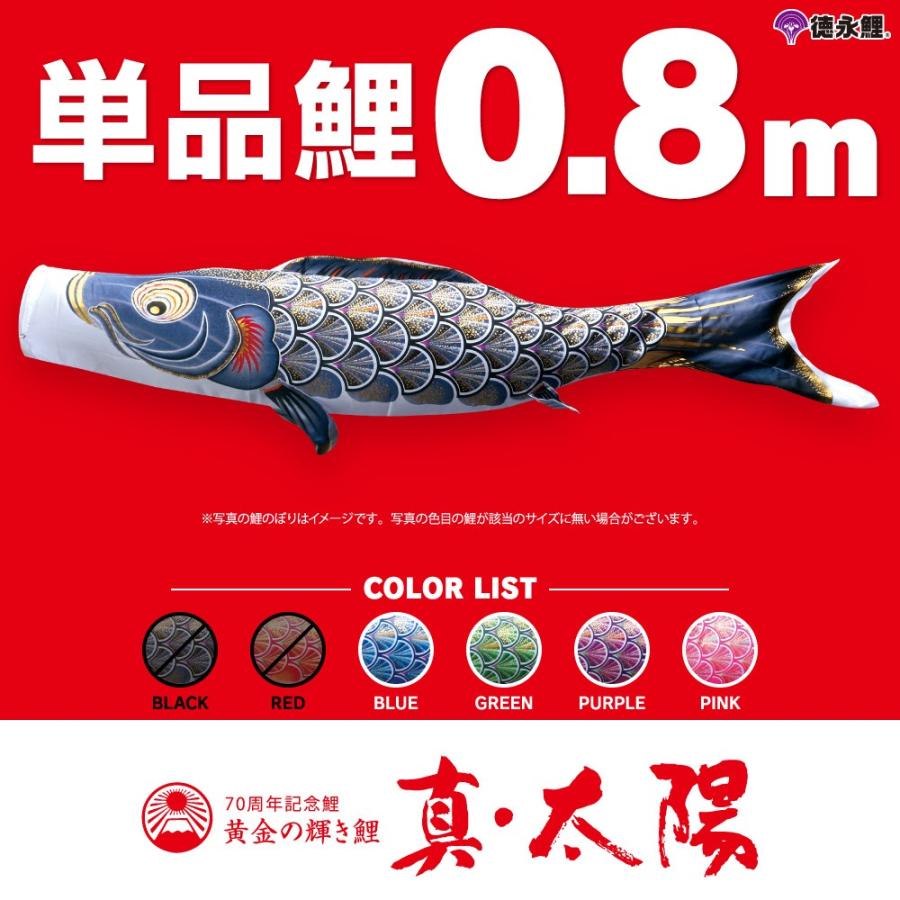 こいのぼり 単品 太陽鯉 0.8m 単品鯉 青 緑 紫 ピンク : 節句&ギフト