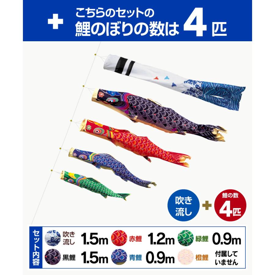 鯉のぼり ベランダ用 こいのぼり 手描き本染め鯉のぼり 天 1.5m 5尺 7点セット 万能取付金具付属 ベランダ プレミアムセット_4
