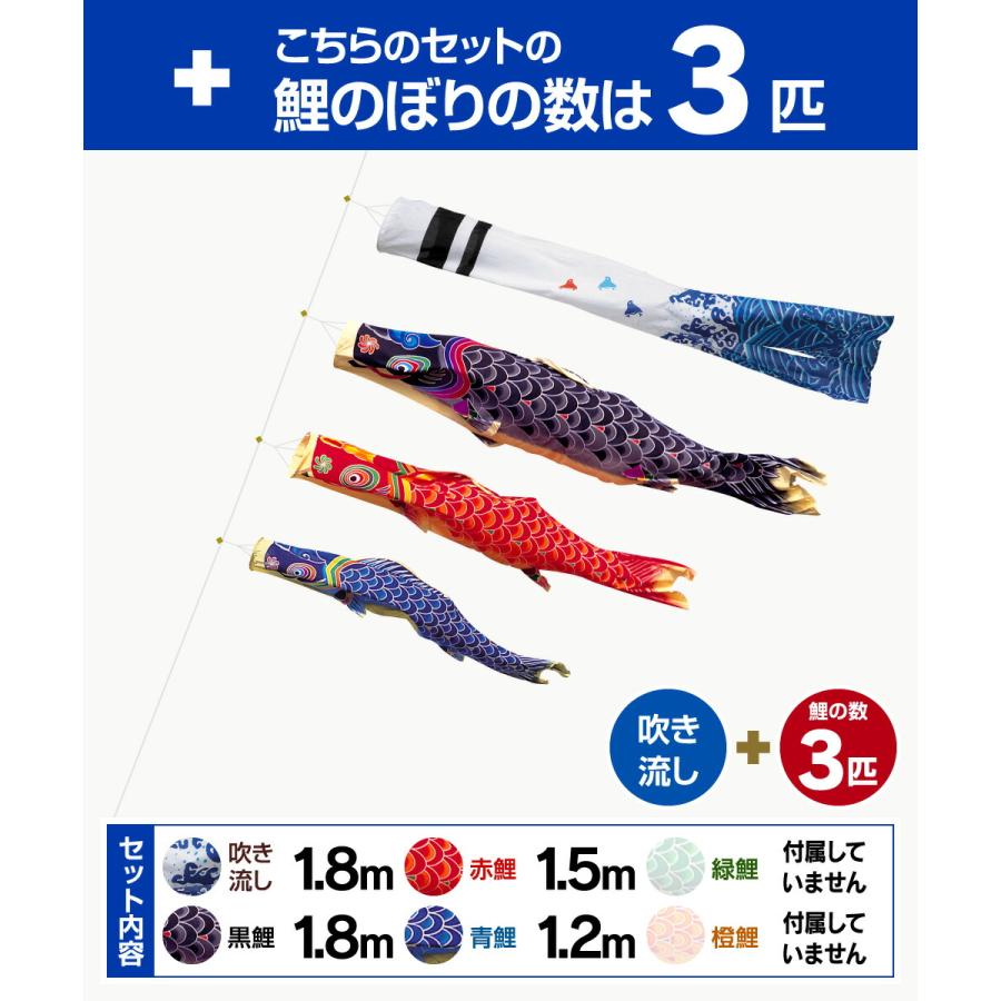 鯉のぼり ベランダ用 こいのぼり 手描き本染め鯉のぼり 天 1.8m 1間 6点セット 庭園 ベランダ 兼用 ガーデンベランダセット スタンド付属_4
