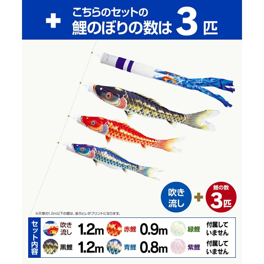 鯉のぼり ベランダ用 こいのぼり 超撥水パールトーン採用 天華鯉 1.2m 6点セット 万能取付金具付属 ベランダ プレミアムセットの画像