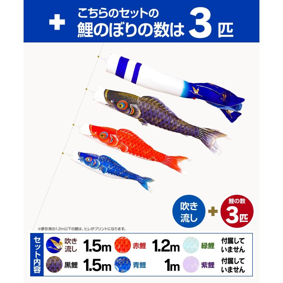 鯉のぼり ベランダ用 こいのぼり 夢・彩・美 1.5m 6点セット 万能取付金具付属 ベランダ スタンダードセット_4