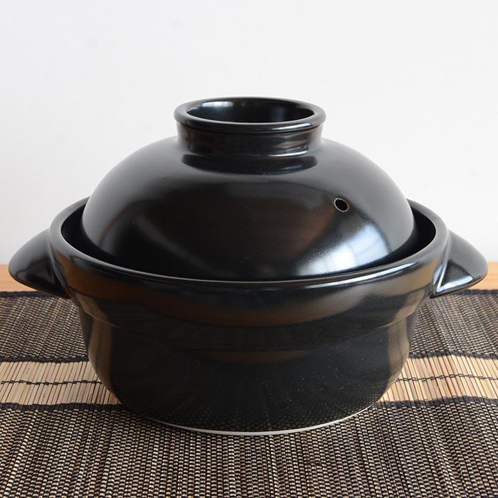 森修焼（しんしゅうやき） 味鍋（土鍋）2合炊き 黒 | 