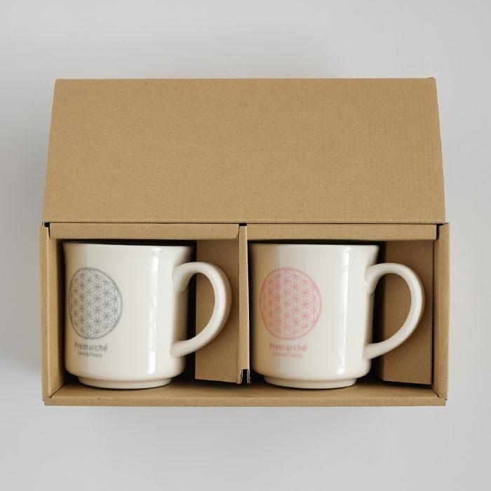 森修焼（しんしゅうやき） プレマルシェ フラワーオブライフ マグカップ　ギフトセット ロゴカラー：グレー×ピンク ＜ギフト梱包＞ |  | 01
