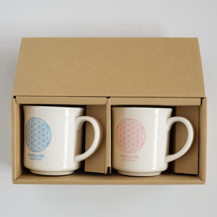 森修焼（しんしゅうやき） プレマルシェ フラワーオブライフ マグカップ　ギフトセット ロゴカラー：ピンク×アイスブルー ＜ギフト梱包＞ |  | 01