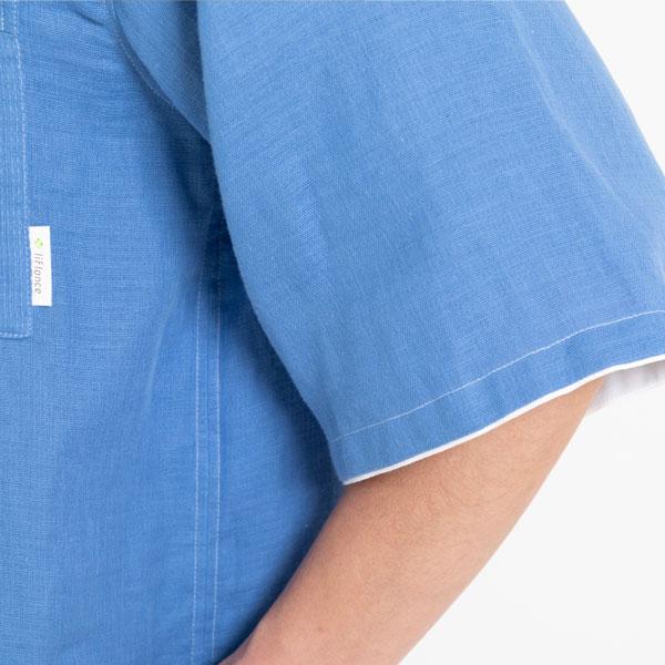 Liflance（リフランス）　綿麻ワッフルガーゼ半袖パジャマ　メンズ（6分袖／8分丈）　ブルー／XL