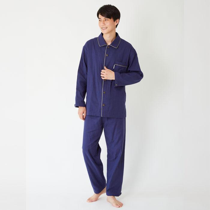 Liflance リフランス しなやか3重ガーゼパジャマ メンズ ネイビー L ブランド品専門の