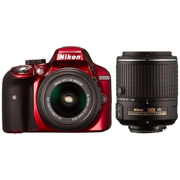中古 １年保証 美品 Nikon D3300 18-55mm 55-200mm II VR ダブルズームキット2 レッド｜premierecamera