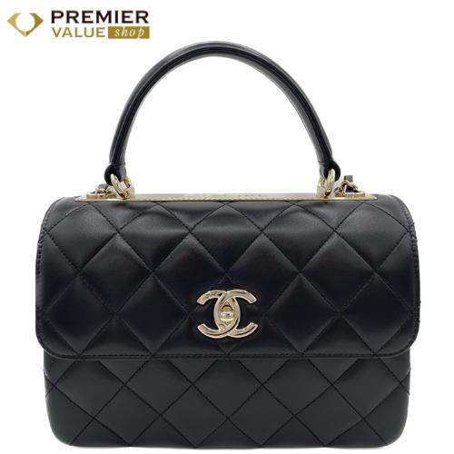 シャネル トップハンドル フラップ バッグ A92236 ラムスキン ブラック ゴールド金具 1295PREMIER VALUE SHOP