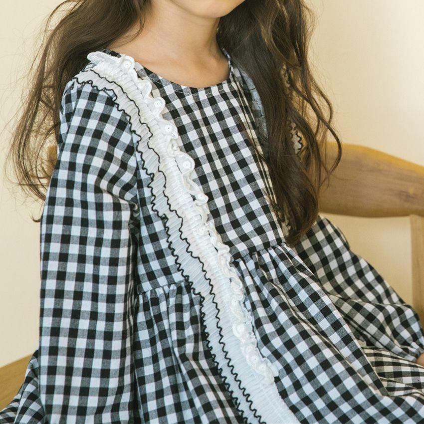 子ども服 ワンピース チュニック チェック柄 110-160cm ブラック