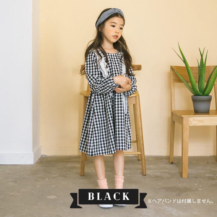 子ども服 ワンピース チュニック チェック柄 110-160cm ブラック