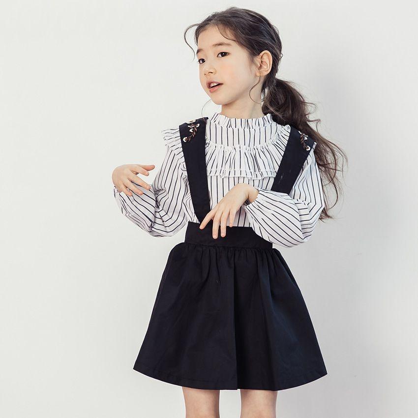 子ども服 ブラウス フレアスカート セット 女の子 ボーダー柄 110