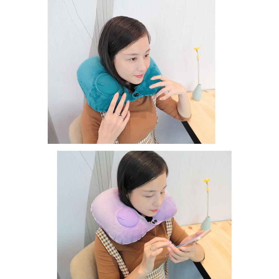 ネックピロー 首枕 トラベル枕 エアピロー ポンプ プッシュ 空気 機内