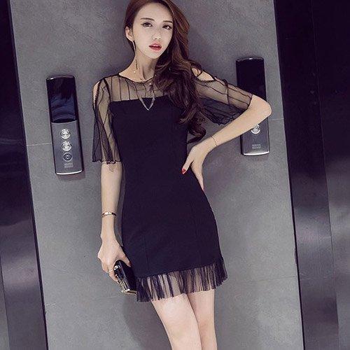 キャバドレス ワンピース ベアワンピ ストレッチ デコルテ ファスナー フェミニン メッシュ ミニ丈 透け感 レース 切り替え 魅せる シアー Graxia グラシア Gr104 0228 Graxia 通販 Yahoo ショッピング