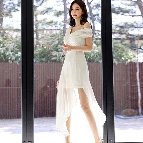 最大91 オフ キャバドレス ワンピース ロングドレス ワンショルダー エアリー シフォン ふんわり ロング 透け感 ホワイト S M L Xl Graxia グラシア