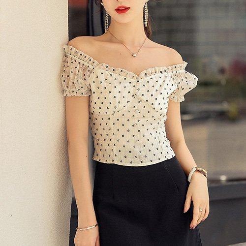 トップス ブラウス ハイウエスト オフショル 可愛い 花柄 大人 モノトーン パフスリーブ アイボリー S M L Xl Graxia グラシア Gr140 0098 Graxia 通販 Yahoo ショッピング