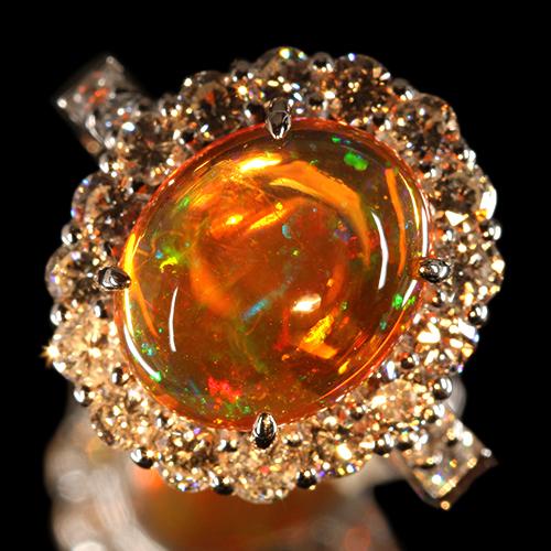 メキシコ産ファイアオパール 3.8ct ダイヤモンド 1.2ct プラチナ メキシコ産ファイアオパール 3.8ct ダイヤモンド 1.2ct プラチナ