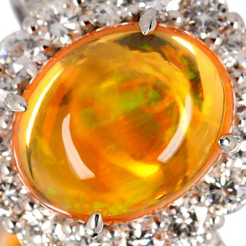 メキシコ産ファイアオパール 3.8ct ダイヤモンド 1.2ct プラチナ メキシコ産ファイアオパール 3.8ct ダイヤモンド 1.2ct プラチナ